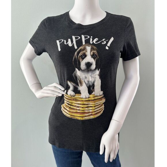 Puppies Make Me Happy Puppies! On Pancakes Heather Grey Graphic Tee size Medium - Picture 1 of 5